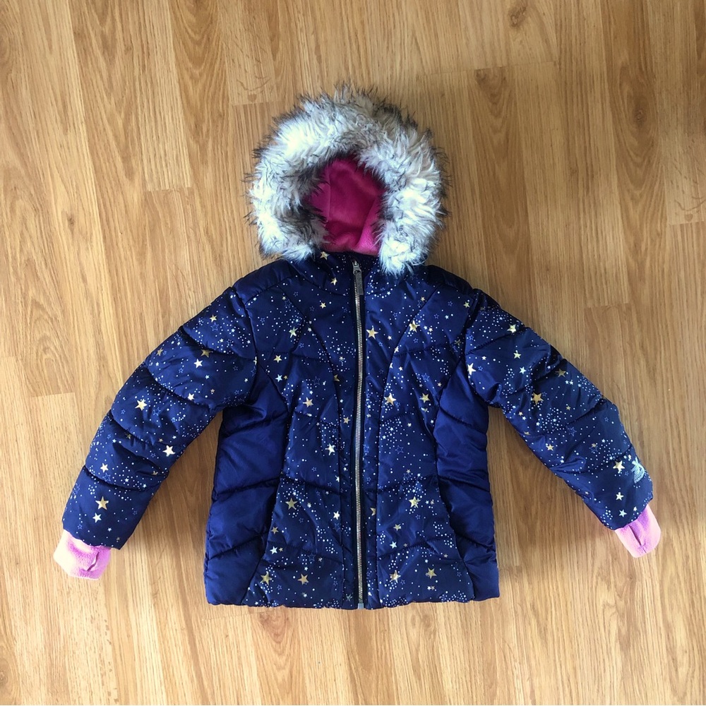 Girls Winter Coat ZeroXposur Warm Waterproof w/ Faux Fur Hood Trim Sz 6/6X Stars